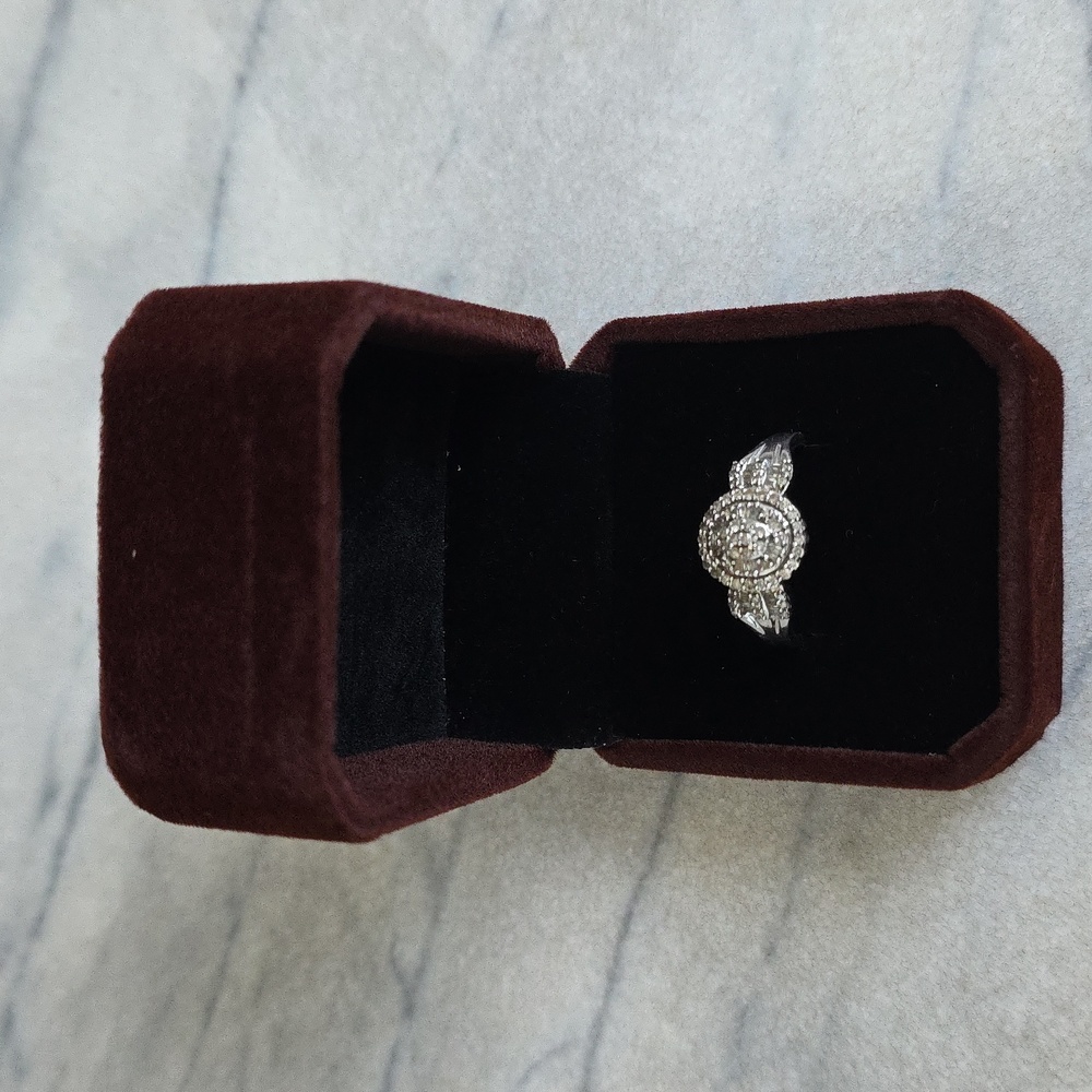 Round and Baguette 0.50 cttw Diamond in Rhodium Over Sterling Silver Ring (JTV)